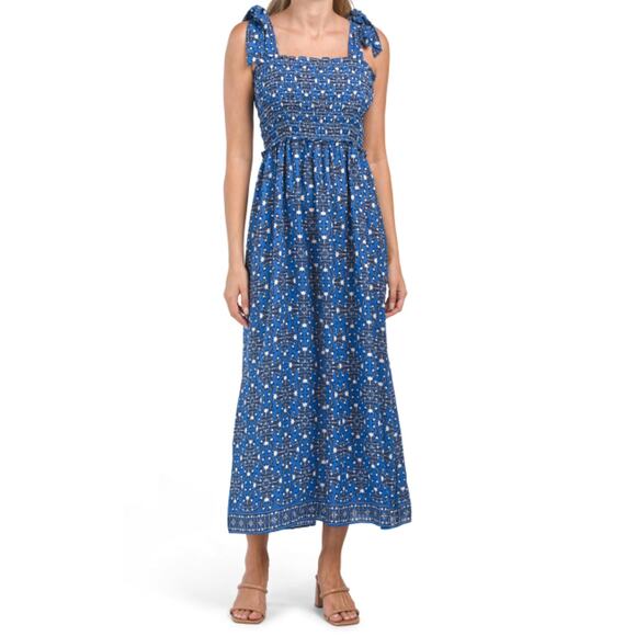 NWT Max Studio Women's Floral Print Tie Strap Smocked Bodice Maxi Dress - Picture 2 of 6